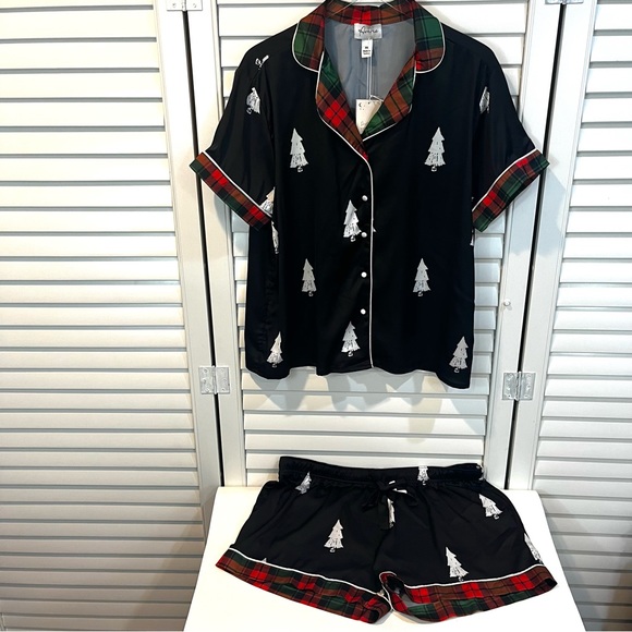 Averie Sleep Satin Natala Christmas Tree Pajama Short Set NWT - Picture 5 of 6